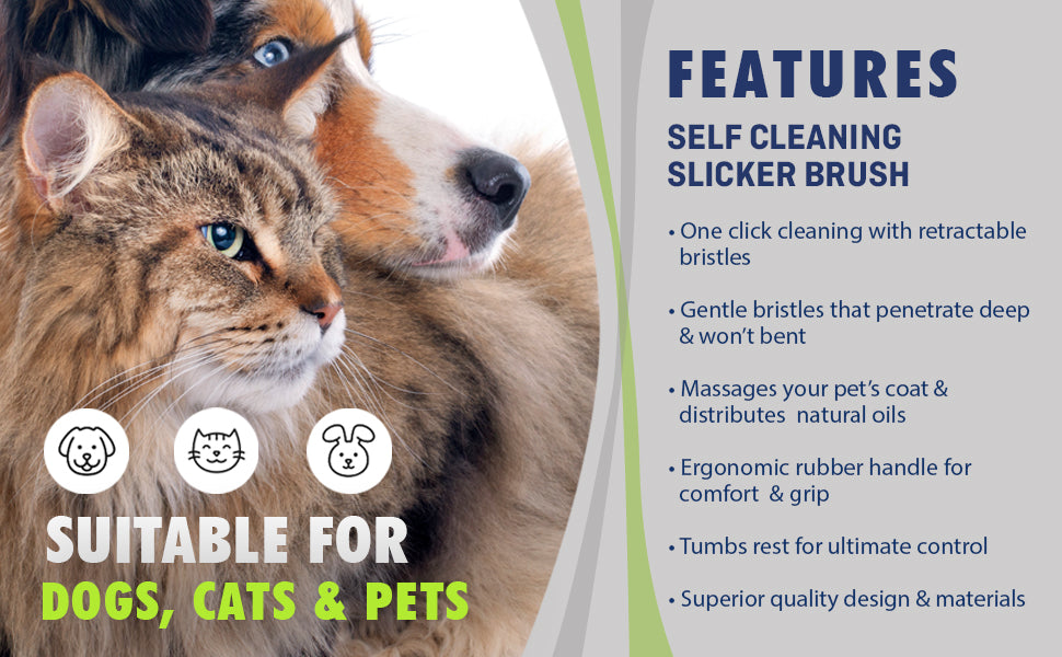 Self Cleaning Slicker Brush- for Dogs, Cats & Pets-One Click Cleaning Function-Gentle & Effective Cat, Pet & Dog Hair Remover-Dog Grooming Accessories for Small, Medium & Large Dogs