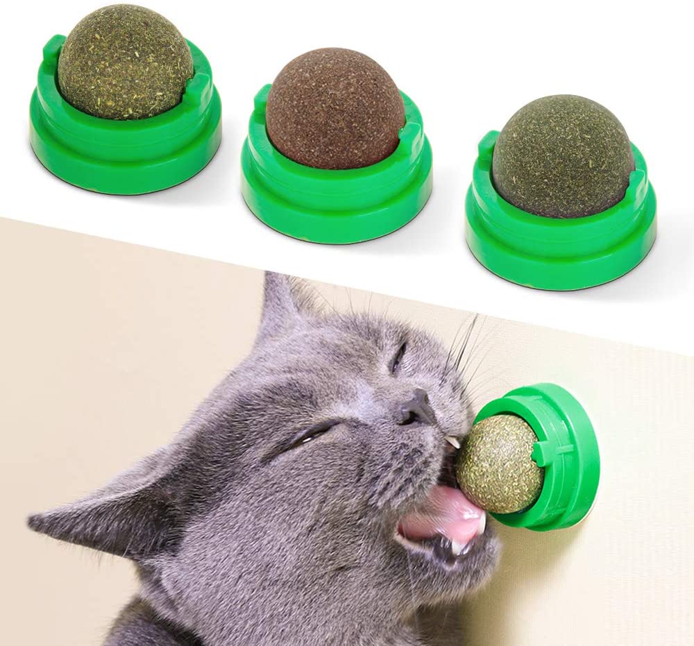 3 Silvervine Catnip Balls, Edible Kitty Toys for Cats Lick, Safe Healthy Kitten Chew Toys, Teeth Cleaning Dental Cat Toy, Cat Wall Treats