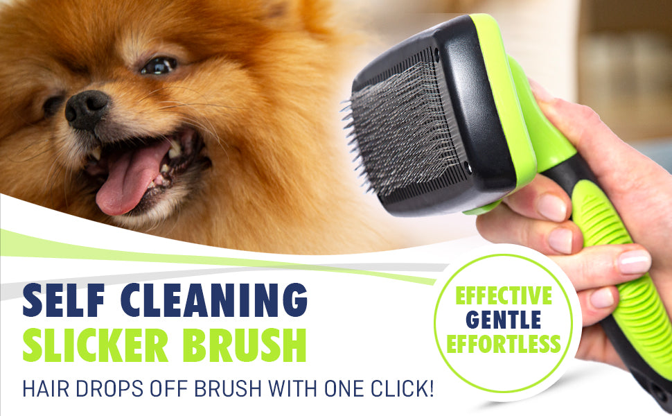 Self Cleaning Slicker Brush- for Dogs, Cats & Pets-One Click Cleaning Function-Gentle & Effective Cat, Pet & Dog Hair Remover-Dog Grooming Accessories for Small, Medium & Large Dogs