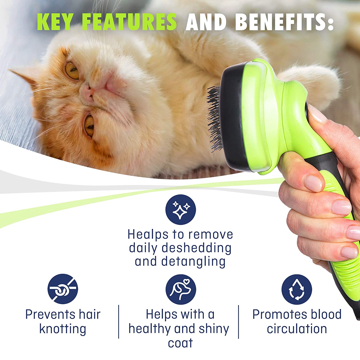 Self Cleaning Slicker Brush- for Dogs, Cats & Pets-One Click Cleaning Function-Gentle & Effective Cat, Pet & Dog Hair Remover-Dog Grooming Accessories for Small, Medium & Large Dogs